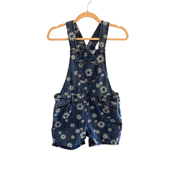 Children's Place TCP Girls Size 12 Denim Overalls Shortalls Daisy Print - Picture 1 of 6